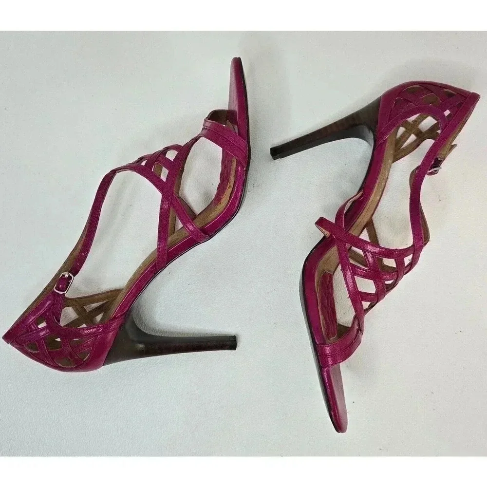 Lauren Ralph Lauren SYDNEY Leather Strappy Spike Heel Sandals HOT PINK Size 6.5 - Picture 6 of 9
